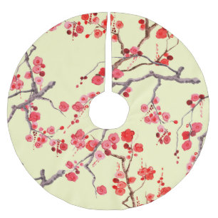 Falda Para El Árbol De Navidad De Poliéster Sakura Blossom Watercolor Patrón sin foco