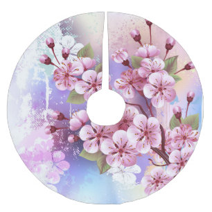 Falda Para El Árbol De Navidad De Poliéster Sakura rosa sobre fondo de pintura