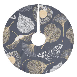 Falda Para El Árbol De Navidad De Poliéster Sale Ginkgo: Elegancia Floral Sin Marea.