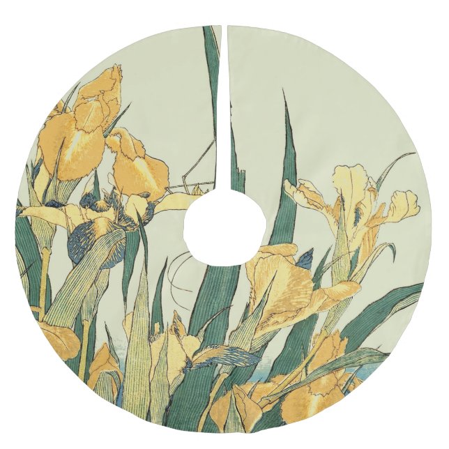 Falda Para El Árbol De Navidad De Poliéster Saltamontes Hokusai y el iris Japón (Anverso)