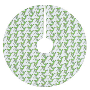 Falda Para El Árbol De Navidad De Poliéster Saludos felices de gecko verde lindo con personali