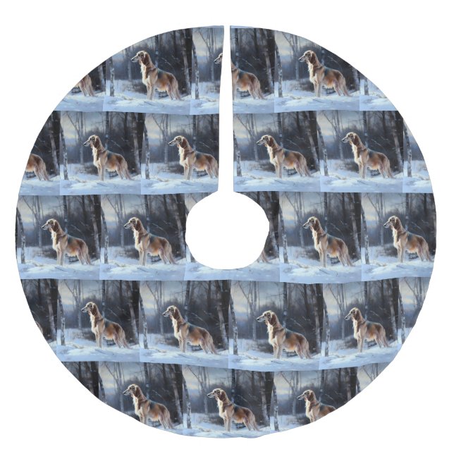 Falda Para El Árbol De Navidad De Poliéster Saluki Let It Snow Navidades (Anverso)