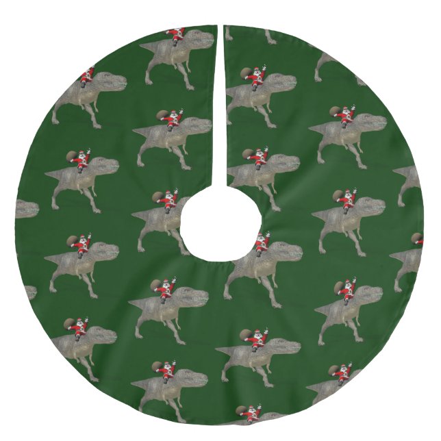 Falda Para El Árbol De Navidad De Poliéster Santa Claus Montando En Trex (Anverso)