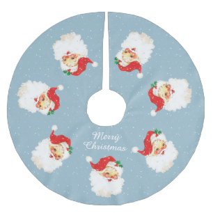 Falda Para El Árbol De Navidad De Poliéster Santa Claus Vintage & Copos de Nieve en Azul Claro