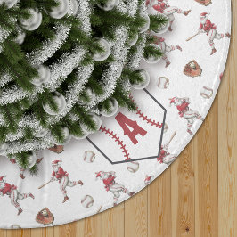 Falda Para El Árbol De Navidad De Poliéster Santa de béisbol monograma en el plato de home de 