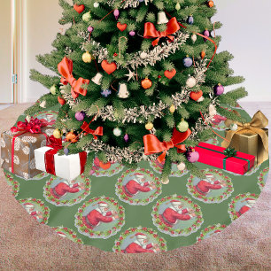 Falda Para El Árbol De Navidad De Poliéster Santa en una falda de árbol de guirnalda