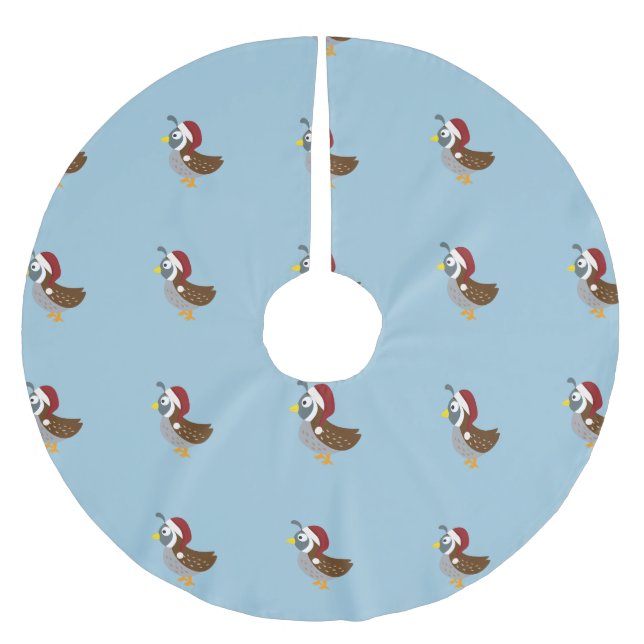 Falda Para El Árbol De Navidad De Poliéster Santa Quail (Anverso)