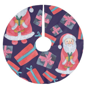 Falda Para El Árbol De Navidad De Poliéster Santa sonriente, Navidades de acuarela sin inconve
