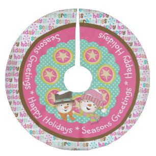 Falda Para El Árbol De Navidad De Poliéster Seasons Greetings Happy Holidays Tree Skirt