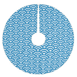 Falda Para El Árbol De Navidad De Poliéster Seigaiha, olas, japonés, azul y blanco