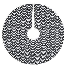 Falda Para El Árbol De Navidad De Poliéster Seigaiha, olas, japonés, blanco y negro
