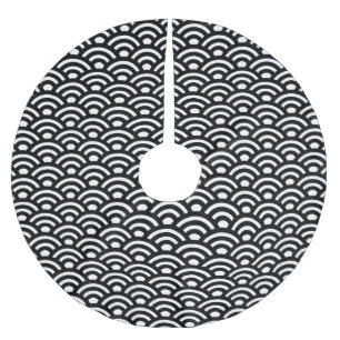 Falda Para El Árbol De Navidad De Poliéster Seigaiha, olas, japonés, blanco y negro