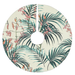 Falda Para El Árbol De Navidad De Poliéster Selva Vintage: Verde Oscuro, Naranja Lily.