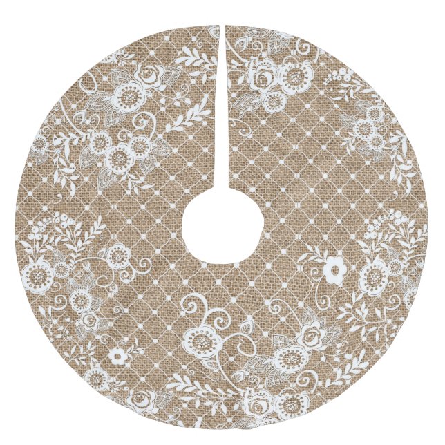 Falda Para El Árbol De Navidad De Poliéster Shabby Chic Burlap & Lace Tree Skirt (Anverso)
