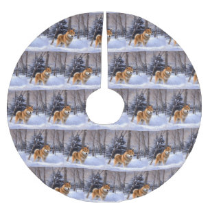 Falda Para El Árbol De Navidad De Poliéster Shiba Inu deja que nieve Navidades