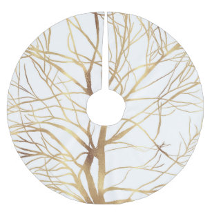 Falda Para El Árbol De Navidad De Poliéster Silhouette moderna de árbol de oro Diseño blanco m