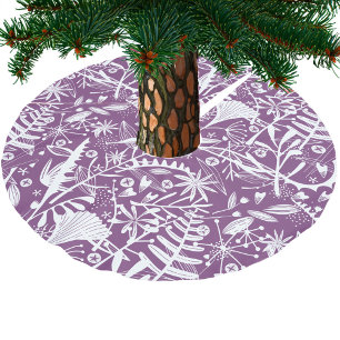 Falda Para El Árbol De Navidad De Poliéster Silhouettes Morado y blanco floreado botánico