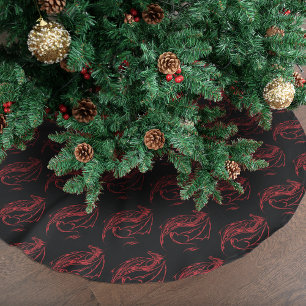 Falda Para El Árbol De Navidad De Poliéster Silueta de dragón tribal rojo fiero fantasía