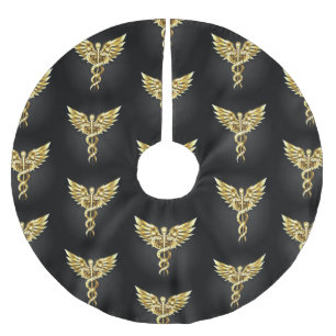 Falda Para El Árbol De Navidad De Poliéster Símbolo poligonal de oro Caduceus