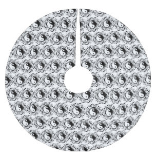 Falda Para El Árbol De Navidad De Poliéster Símbolo Yin & Yang en estilo de tatuaje negro y bl