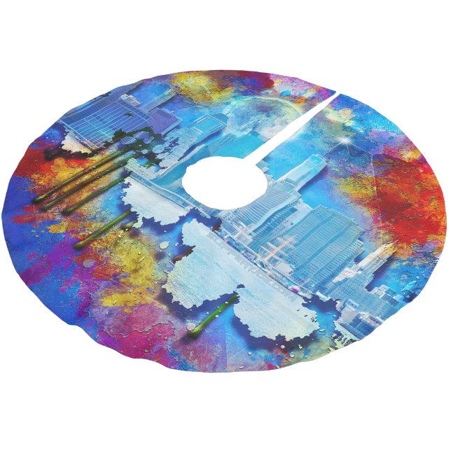 Falda Para El Árbol De Navidad De Poliéster SlipperyJoe NYC luna de grafiti rodeada de agitaci (Angular)