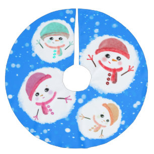 Falda Para El Árbol De Navidad De Poliéster Snowball y Snowman con los antecedentes