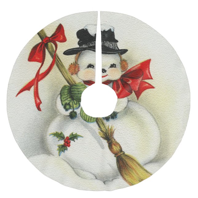 Falda Para El Árbol De Navidad De Poliéster Snowman 001 (Anverso)