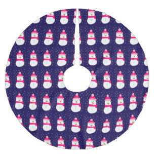 Falda Para El Árbol De Navidad De Poliéster Snowman rosado con harina de nieve