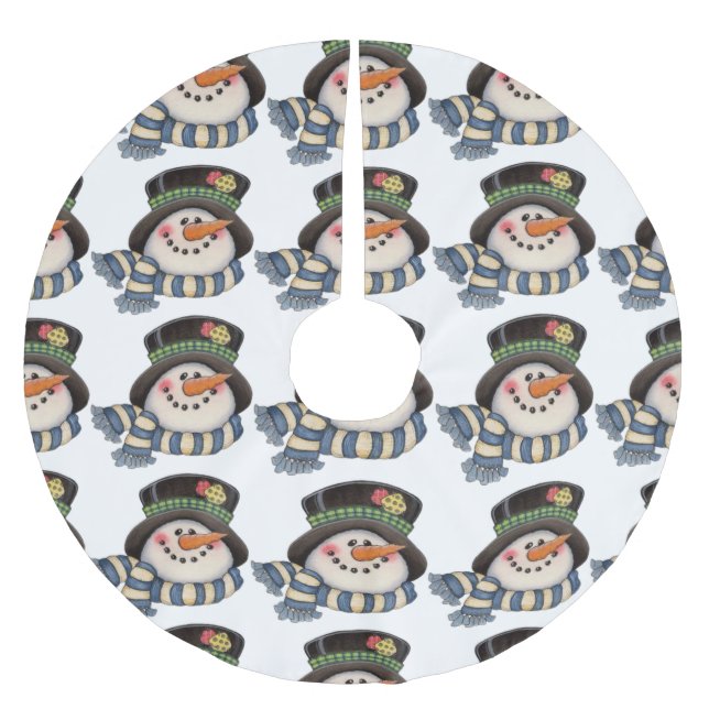 Falda Para El Árbol De Navidad De Poliéster Snowmen (Anverso)