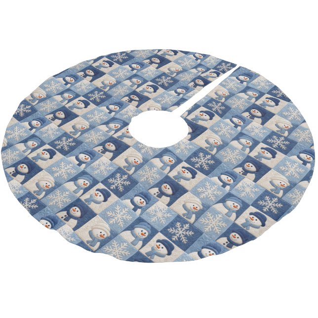 Falda Para El Árbol De Navidad De Poliéster Snowmen and Snowflakes Quilt Pattern (Angular)