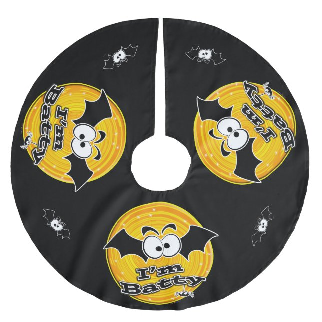 Falda Para El Árbol De Navidad De Poliéster Soy Batty Naranja y Yellow Swirl (Anverso)