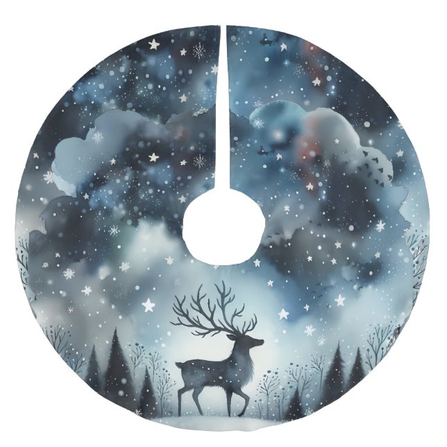 Falda Para El Árbol De Navidad De Poliéster Starry Winter Night Deer  (Anverso)