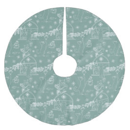 Falda Para El Árbol De Navidad De Poliéster Stylish sage Hand drawn cats & Christmas tree 