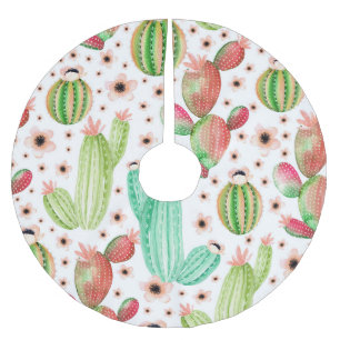 Falda Para El Árbol De Navidad De Poliéster Suculentos acuarela, patrón sin costuras de cactus