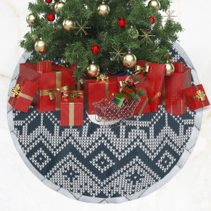 Falda Para El Árbol De Navidad De Poliéster Suéter feo de Navidad tejido en blanco y azul mari