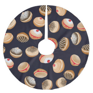 Falda Para El Árbol De Navidad De Poliéster Sufganiyot Donuts: Patrón de cosecha de Hanukkah