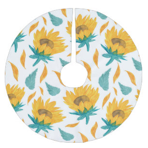Falda Para El Árbol De Navidad De Poliéster Sunflower acuarela: Impresión botánica de verano