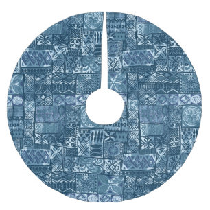 Falda Para El Árbol De Navidad De Poliéster Tapa azul marino: Resumen de tejido tribal