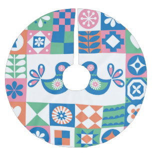 Falda Para El Árbol De Navidad De Poliéster Tarjeta floral folclórica: Diseño escandinavo.