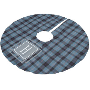 Falda Para El Árbol De Navidad De Poliéster Tartan Monograma Azul Negro 