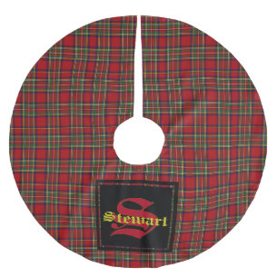 Falda Para El Árbol De Navidad De Poliéster Tartan Plaid Real Stewart Monograma y Nombre Perso