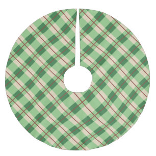Falda Para El Árbol De Navidad De Poliéster Tartán Rojo Y Verde Jugado