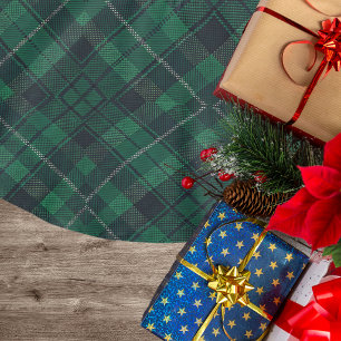 Falda Para El Árbol De Navidad De Poliéster Tartan verde y azul