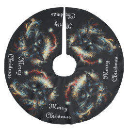 Falda Para El Árbol De Navidad De Poliéster Temporada del Gorra de Santa Navidades de gato neg