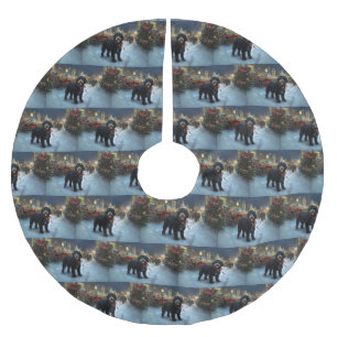 Falda Para El Árbol De Navidad De Poliéster Temporada festiva de Navidades de perros de agua d