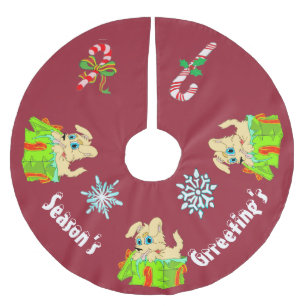 Falda Para El Árbol De Navidad De Poliéster Temporada Grrreetings Puppy Tree Skirt