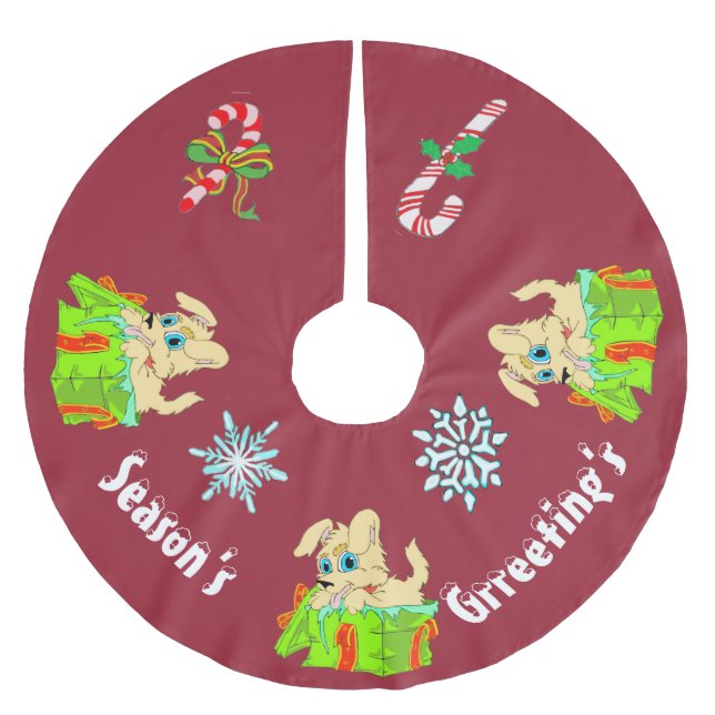 Falda Para El Árbol De Navidad De Poliéster Temporada Grrreetings Puppy Tree Skirt (Anverso)