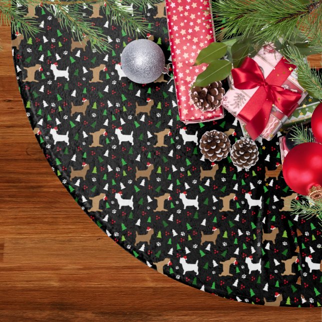 Falda Para El Árbol De Navidad De Poliéster Territorios de Cairn navidades con sombreros negro (Cairn Terriers in Santa Hats Christmas Tree skirt in Black)