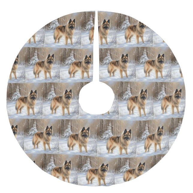 Falda Para El Árbol De Navidad De Poliéster Tervuren belga deja que nieve Navidades (Anverso)