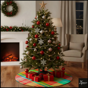 Falda Para El Árbol De Navidad De Poliéster Textura de Cuadro Escocés de Arcoíris Grunge en Ac